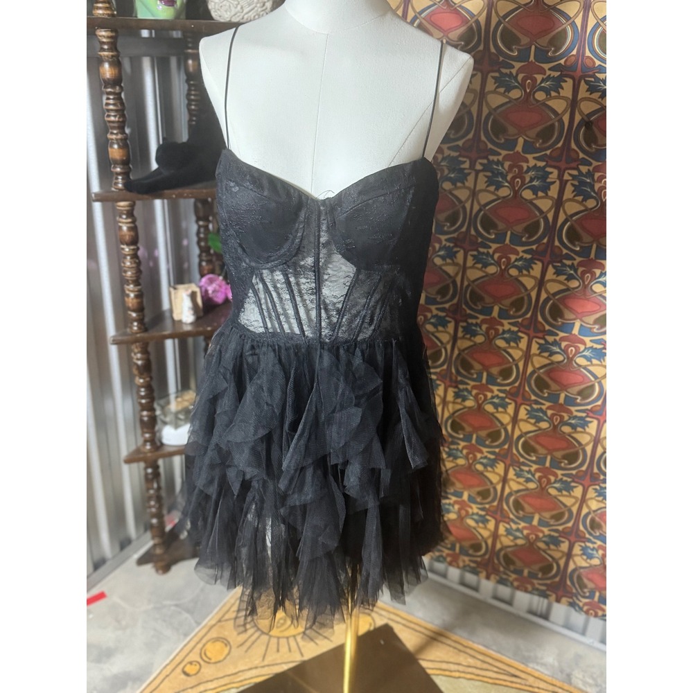 B Darlin Black Lace Corset Ruffle Tulle Party Dress Plus Size 17/18 NWT